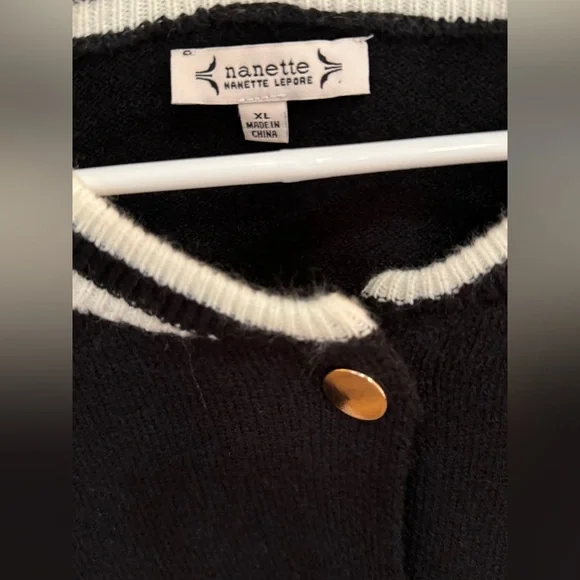 Nanette Lepore Black & Cream Varsity Cardigan Sweater Size XL NWT - Picture 8 of 11